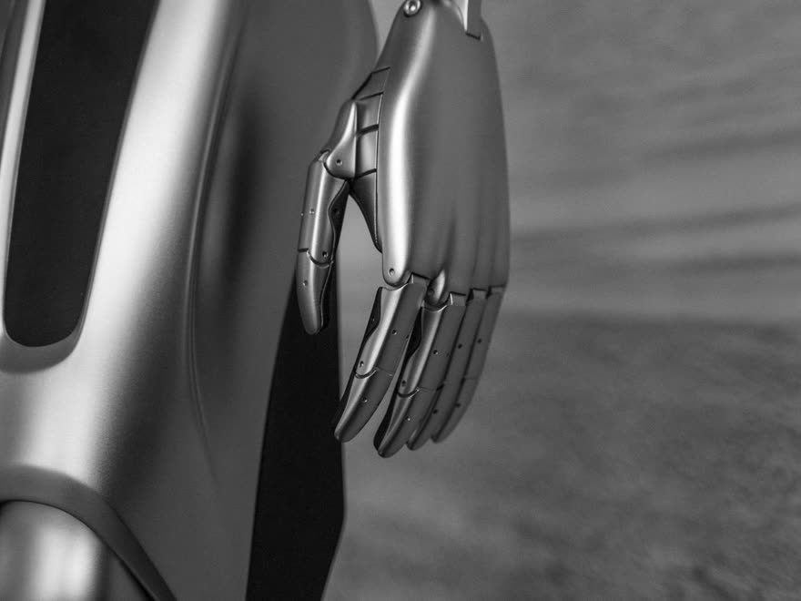 The metal hand of a humanoid robot